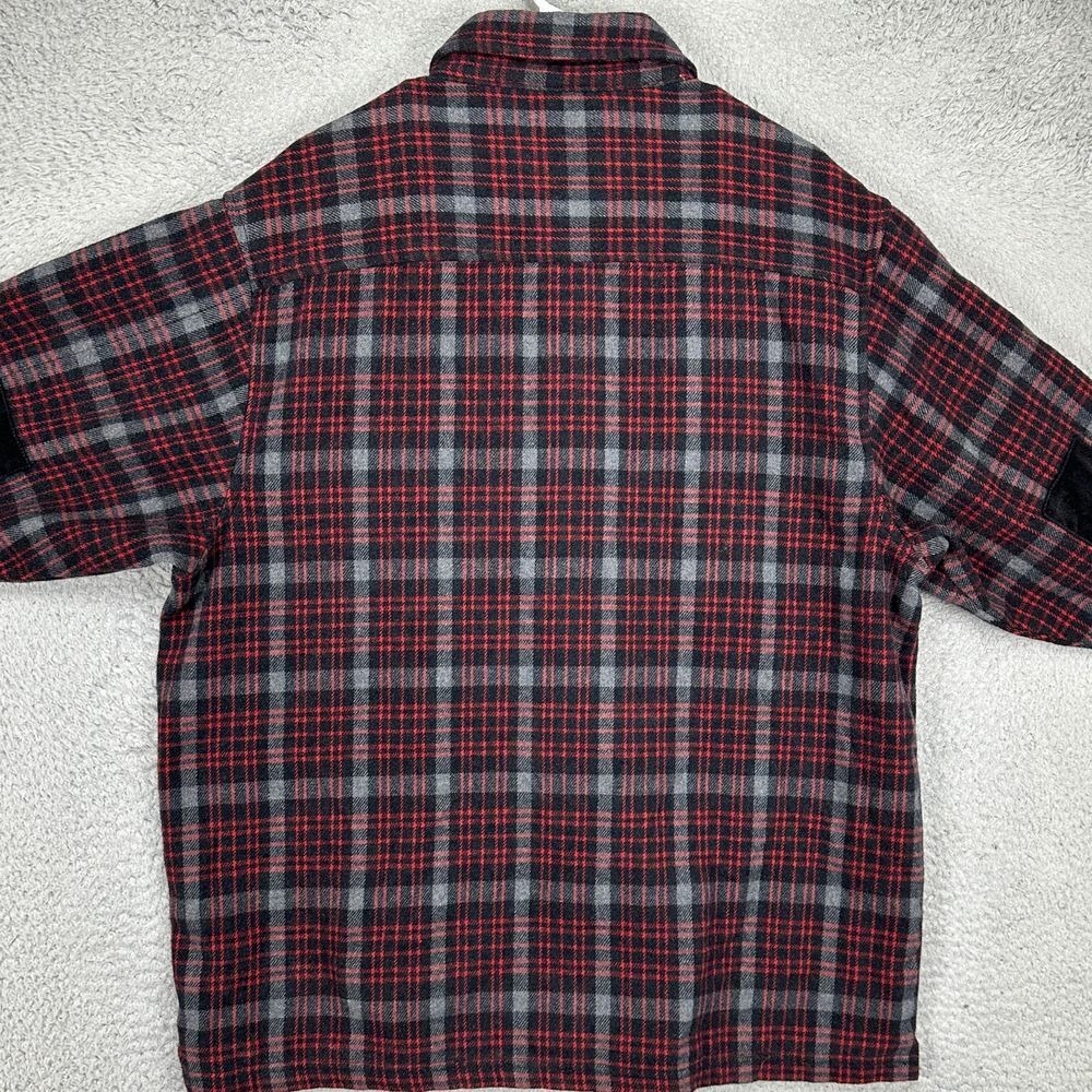 Woolrich Flannel Shirt Womens Large Red Black Plaid Button Up Elbow Patch Casual - Picture 3 of 9